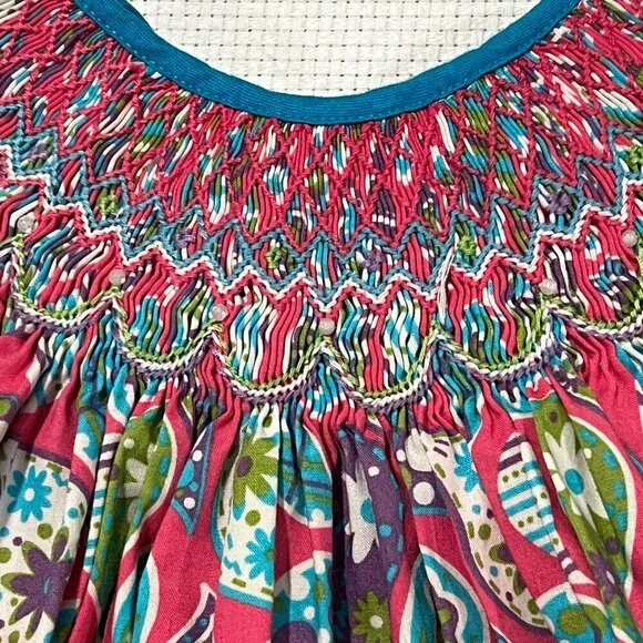 Petit Ami Bright Pink Multicolor Paisley Smocked Dress w Bloomers‎ 12M EUC - Picture 3 of 6